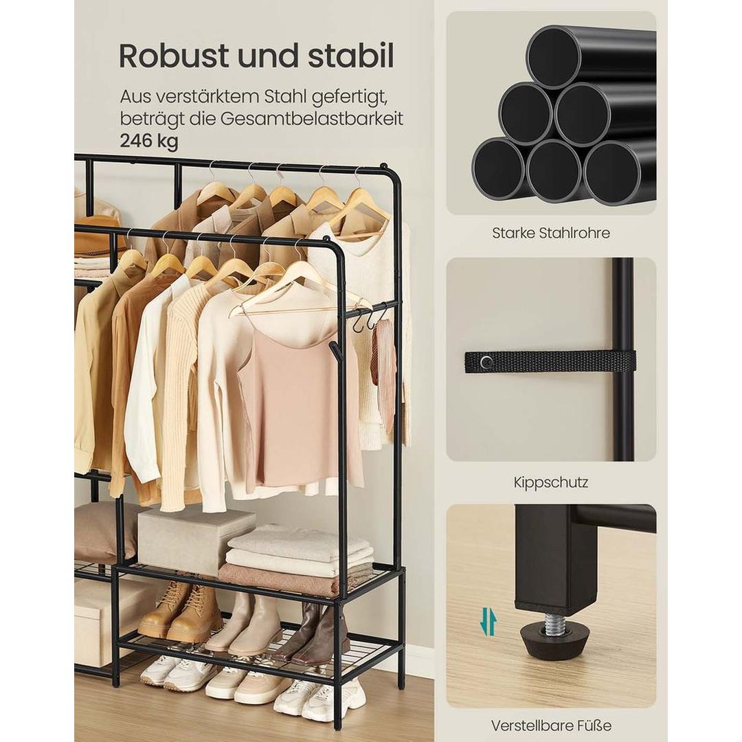 Open Kledingrek met Dubbele Kledingstangen en 7 Legplanken – productweergave 4 | De Groot Living