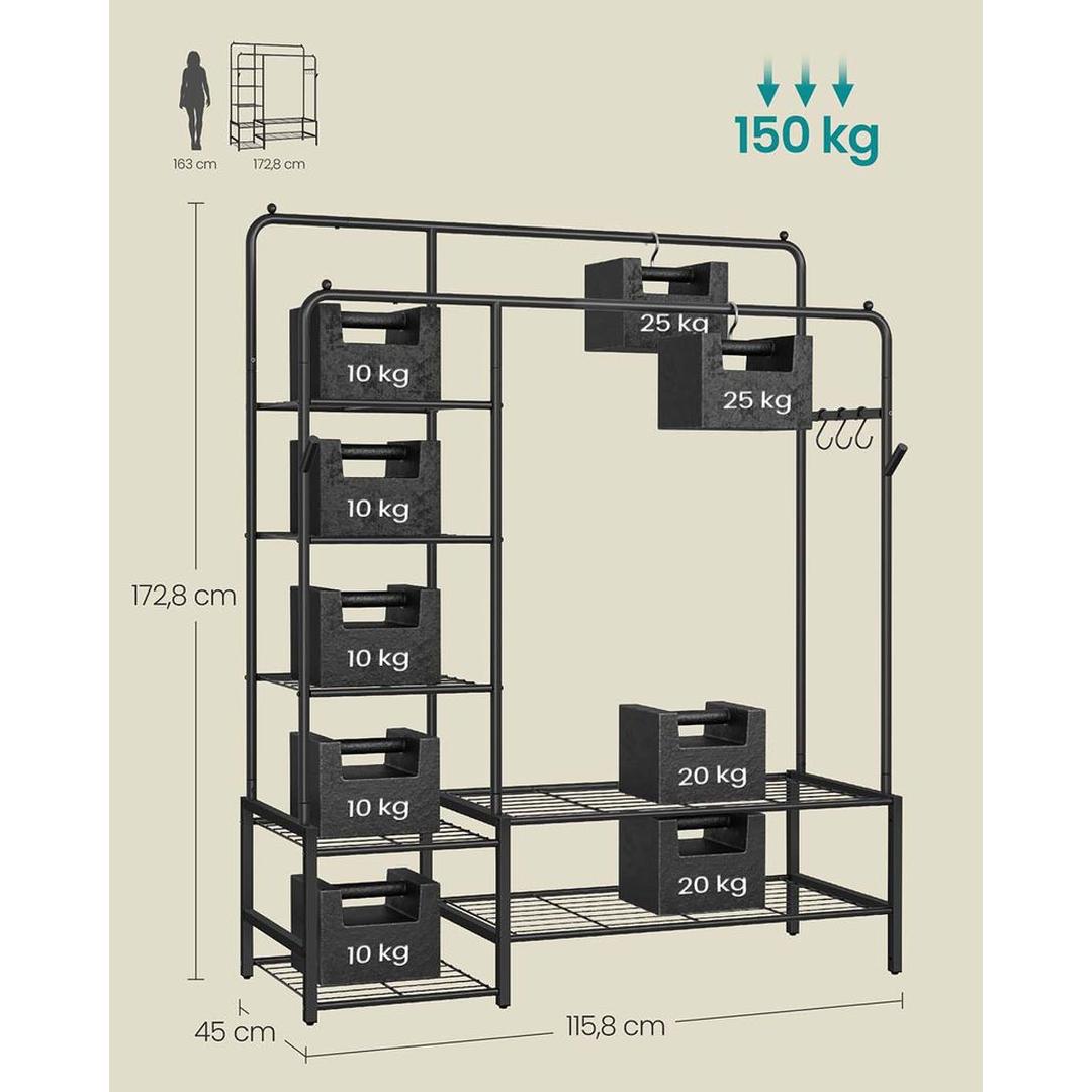 Open Kledingrek met Dubbele Kledingstangen en 7 Legplanken – productweergave 5 | De Groot Living