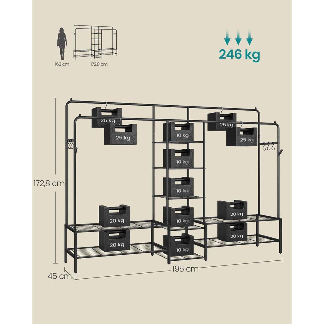 Open Kledingrek met Dubbele Kledingstangen en 7 Legplanken – productweergave 6 | De Groot Living
