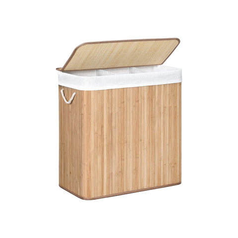 Opvouwbare Bamboe Wasmand met 3 Vakken en Deksel – productweergave 1 | De Groot Living