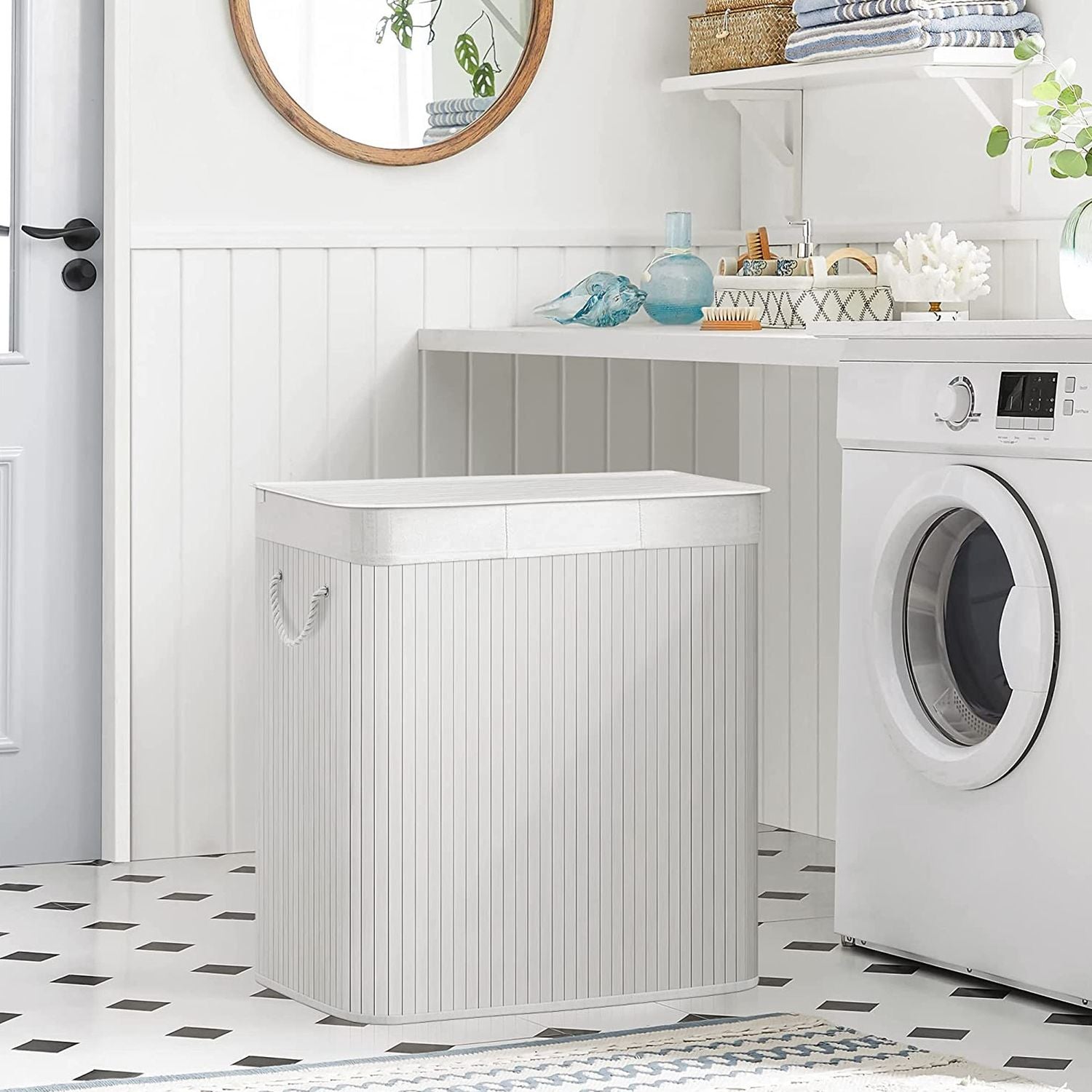 Opvouwbare Bamboe Wasmand met 3 Vakken en Deksel – productweergave 4 | De Groot Living
