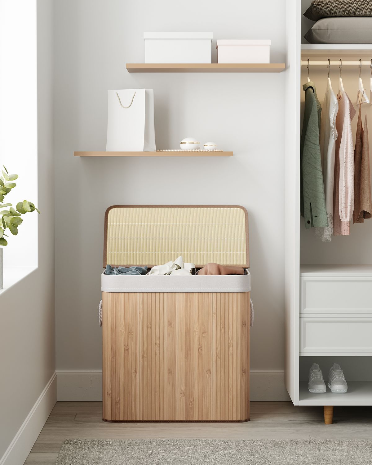 Opvouwbare Bamboe Wasmand met 3 Vakken en Deksel – productweergave 19 | De Groot Living