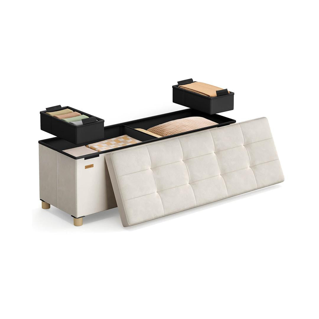 Opvouwbare Fluwelen Opbergkruk met Massief Houten Poten – productweergave 1 | De Groot Living