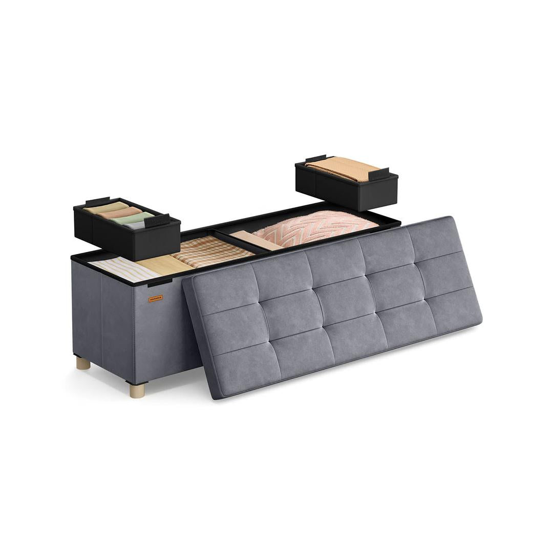 Opvouwbare Fluwelen Opbergkruk met Massief Houten Poten – productweergave 3 | De Groot Living