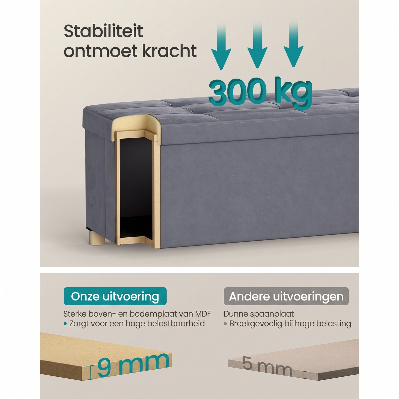 Opvouwbare Fluwelen Opbergkruk met Massief Houten Poten – productweergave 7 | De Groot Living