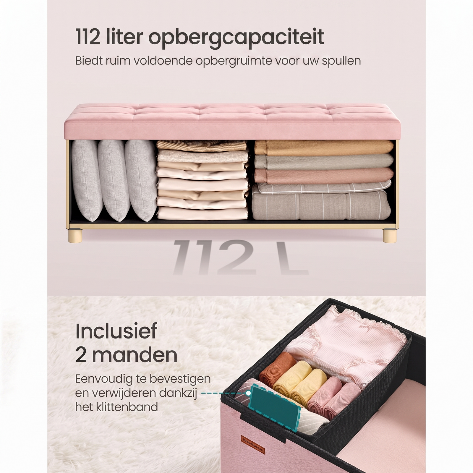 Opvouwbare Fluwelen Opbergkruk met Massief Houten Poten – productweergave 8 | De Groot Living
