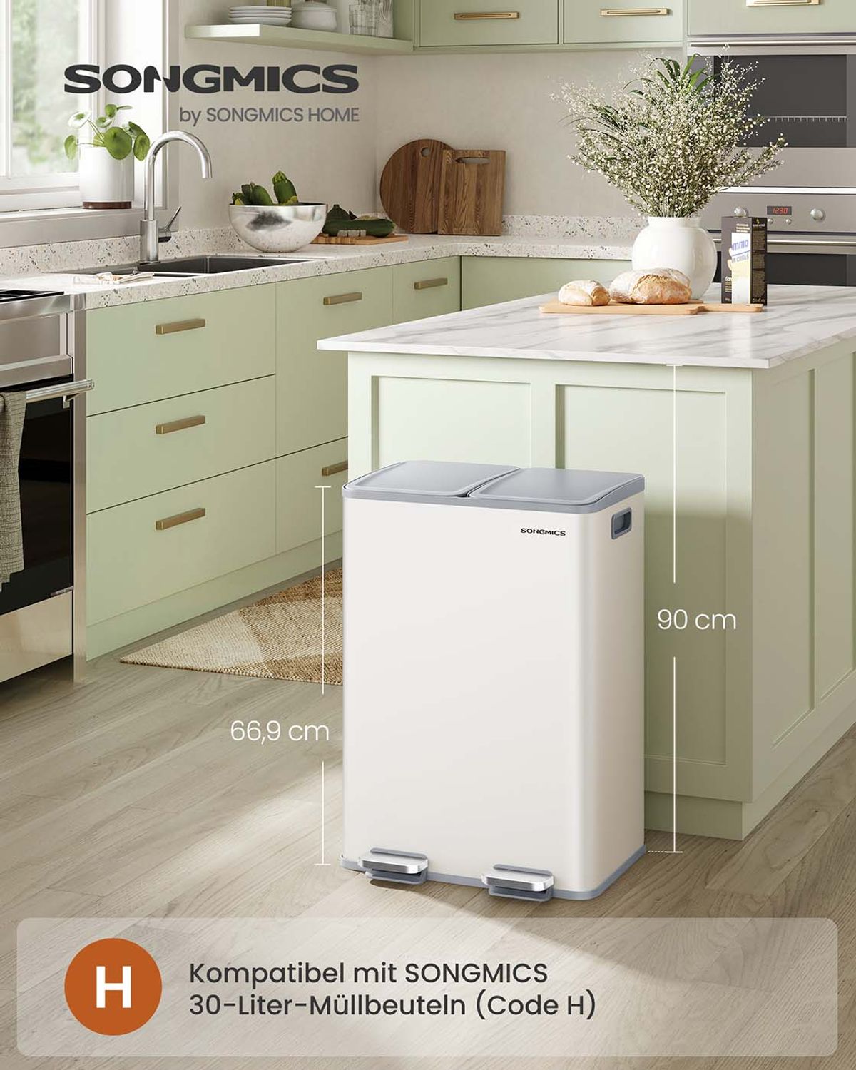 Prullenbak met 2 Compartimenten en Soft-close Deksel – productweergave 5 | De Groot Living