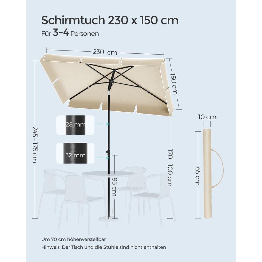 Rechthoekige Parasol Met UV-Bescherming en Verstelbare Hoogte – productweergave 7 | De Groot Living