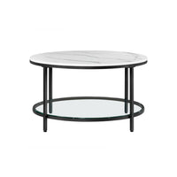 Salontafel met Glazen Blad en 2 Planken in Marmerlook – productweergave 1 | De Groot Living