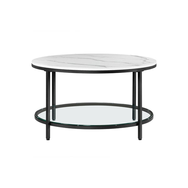 Salontafel met Glazen Blad en 2 Planken in Marmerlook – productweergave 1 | De Groot Living