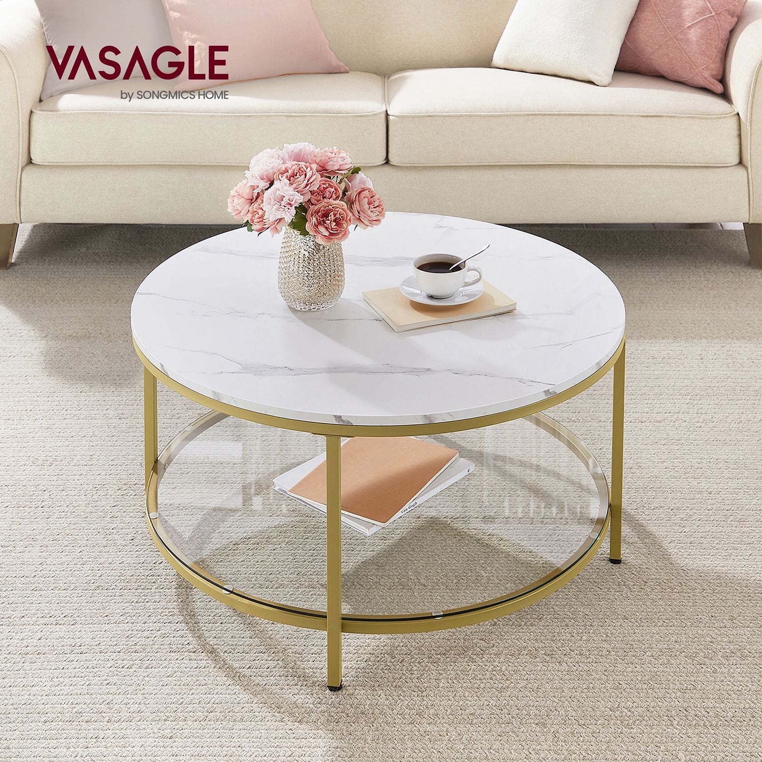 Salontafel met Glazen Blad en 2 Planken in Marmerlook – productweergave 10 | De Groot Living