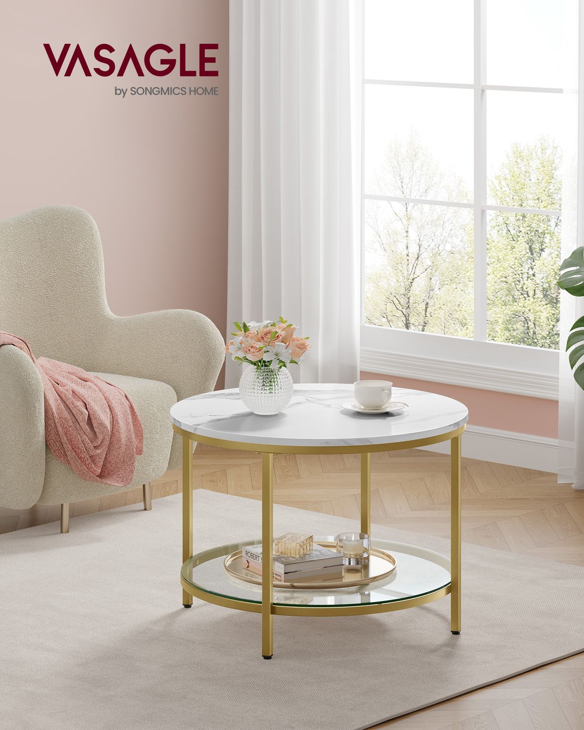 Salontafel met Glazen Blad en 2 Planken in Marmerlook – productweergave 11 | De Groot Living