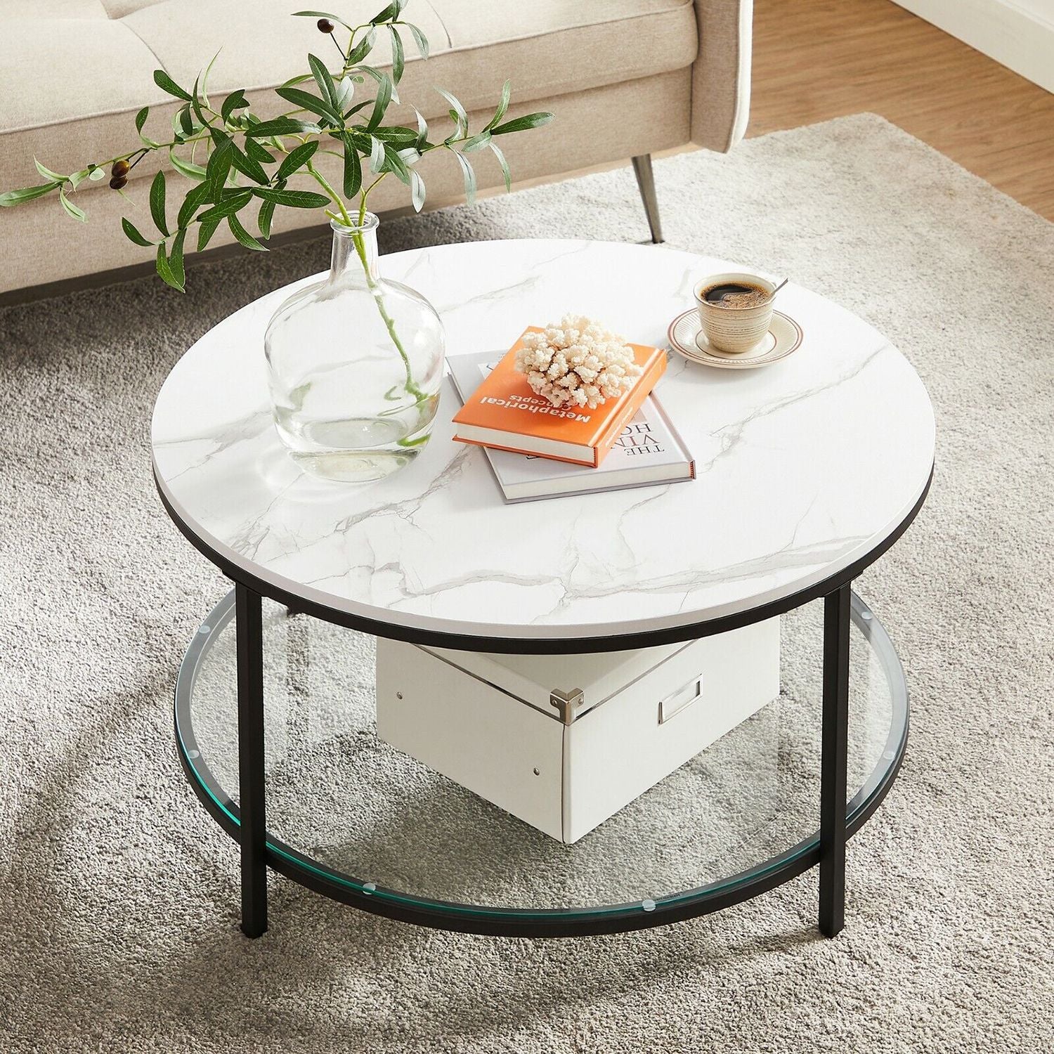 Salontafel met Glazen Blad en 2 Planken in Marmerlook – productweergave 20 | De Groot Living