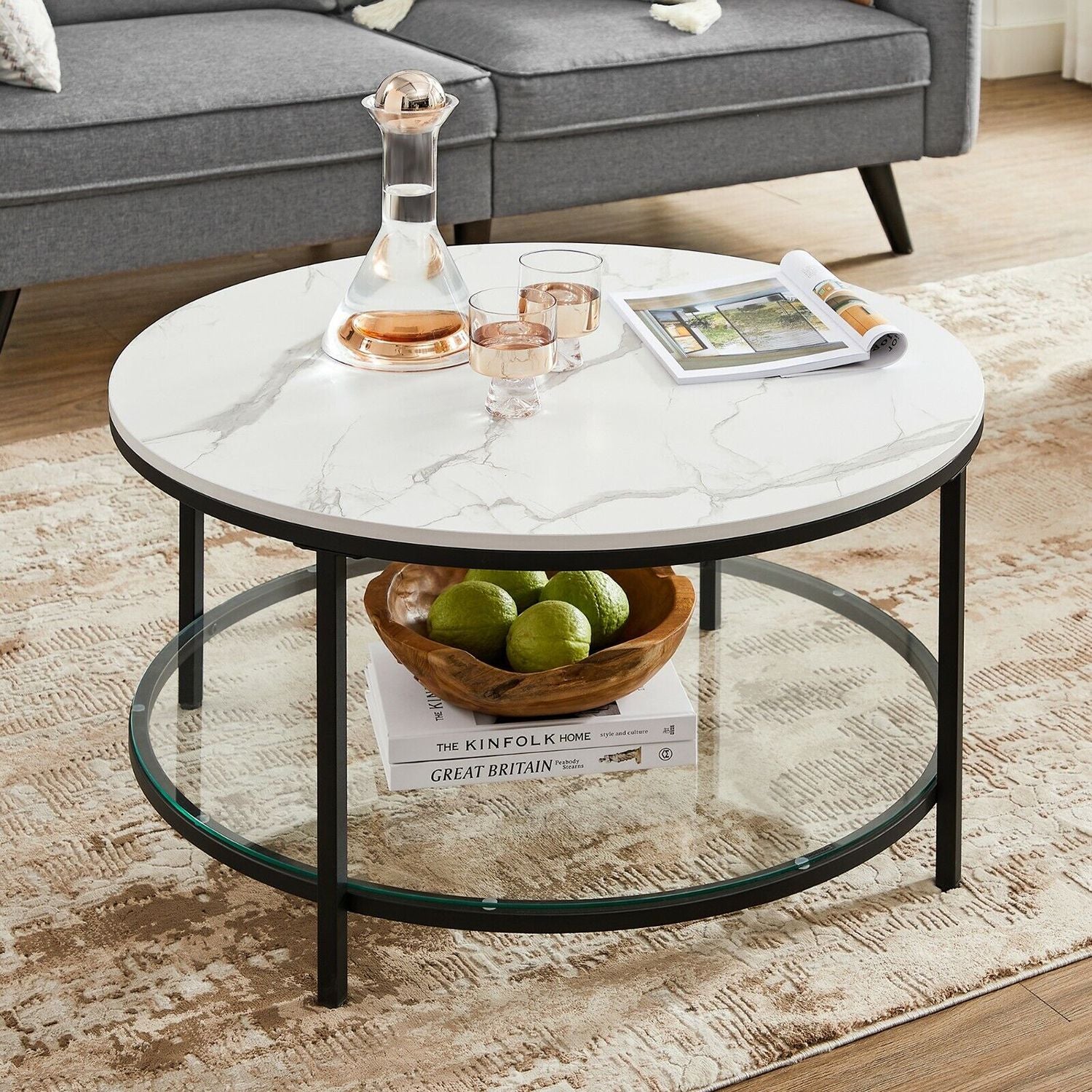 Salontafel met Glazen Blad en 2 Planken in Marmerlook – productweergave 22 | De Groot Living