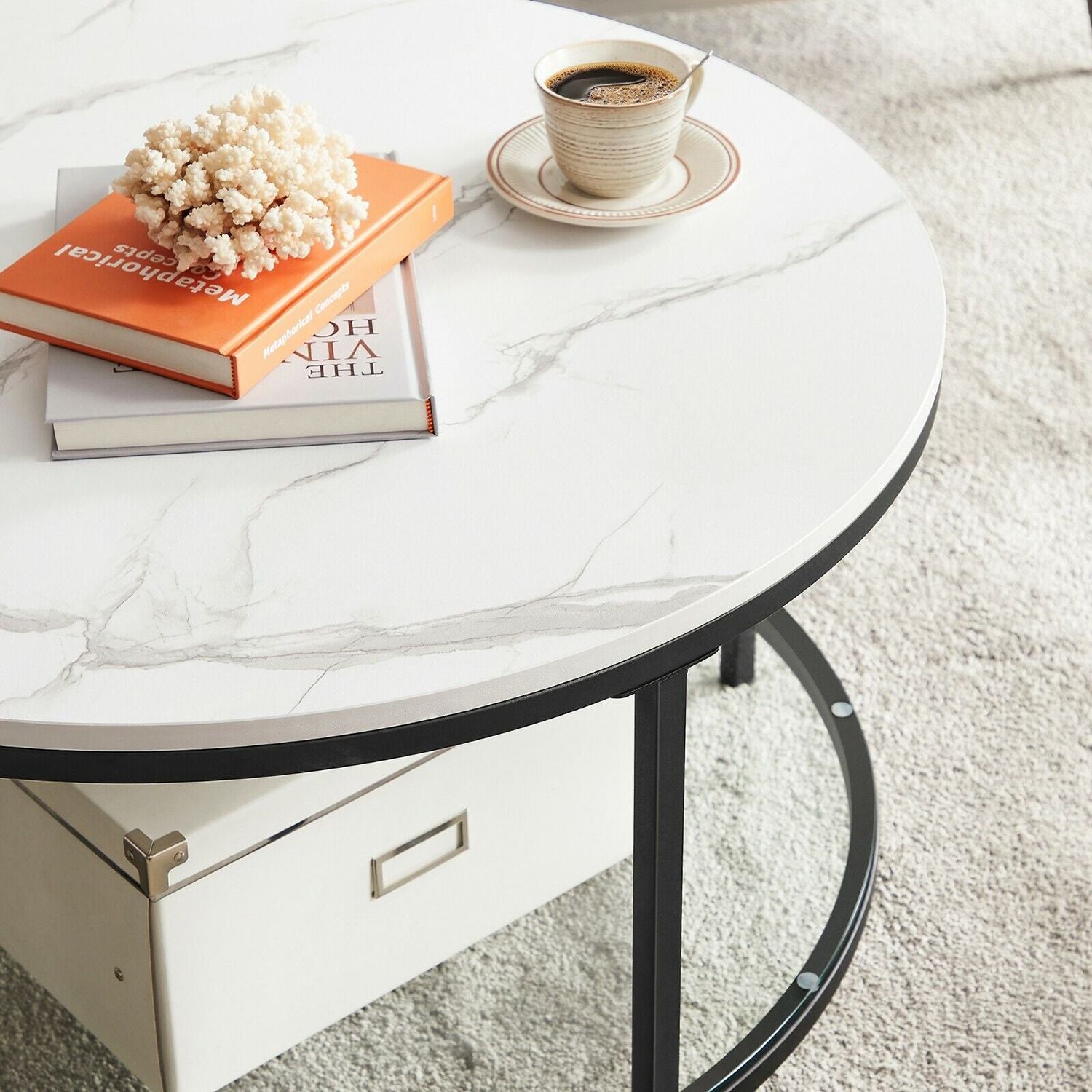 Salontafel met Glazen Blad en 2 Planken in Marmerlook – productweergave 23 | De Groot Living