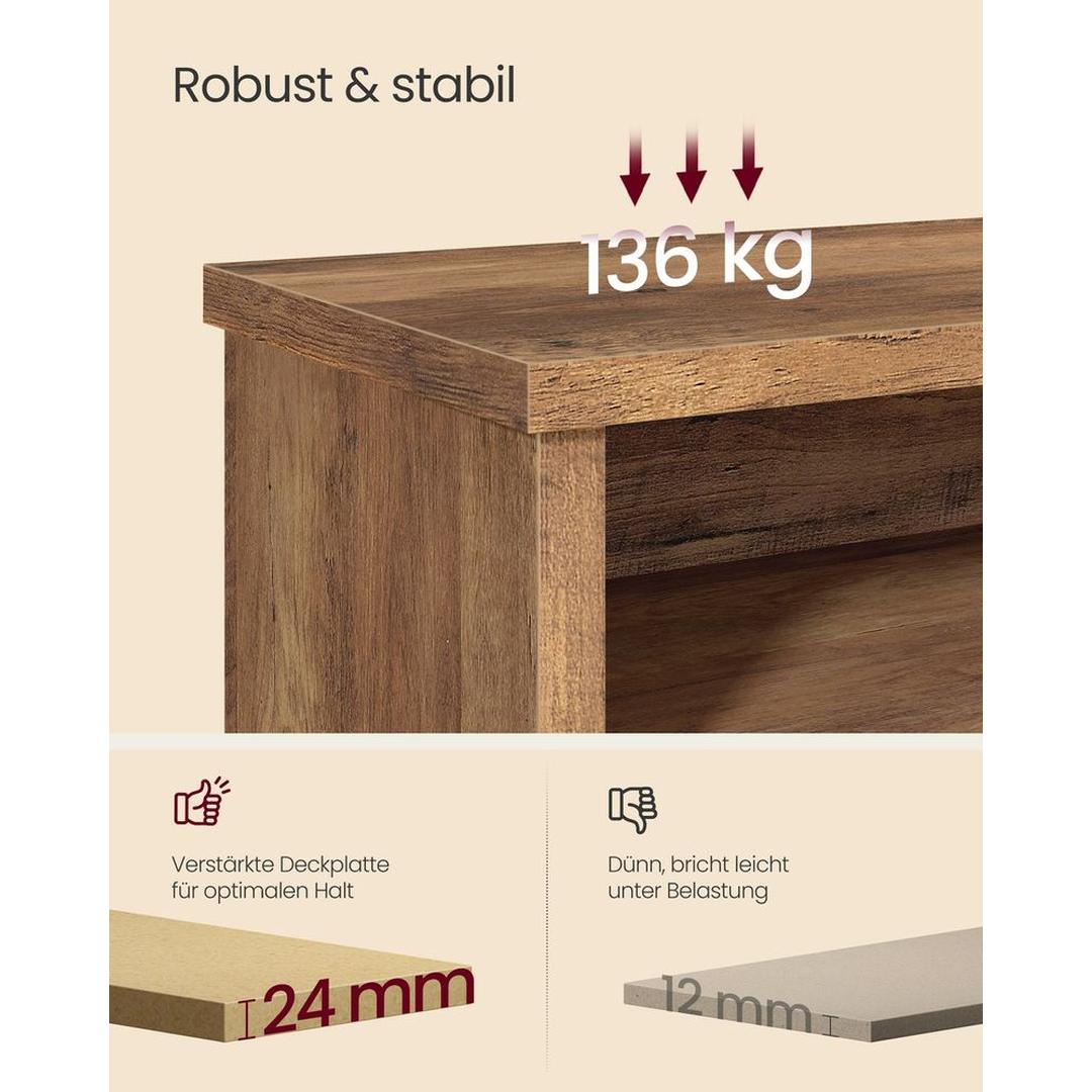Schoenenbank met 6 Open Vakken en Verstelbare Planken in Rustieke Stijl – productweergave 6 | De Groot Living
