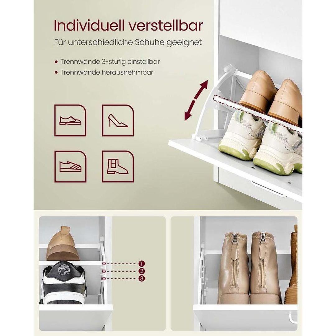 Schoenenkast Met 4 Kleppen en Verstelbare Vakken Voor Hal en Gang – productweergave 3 | De Groot Living