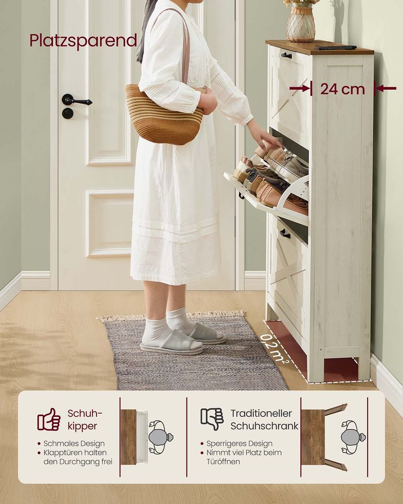 Schoenenkast met Landelijke Charme en 3 Klepvakken Voor 18-24 Paar – close-up detail | De Groot Living