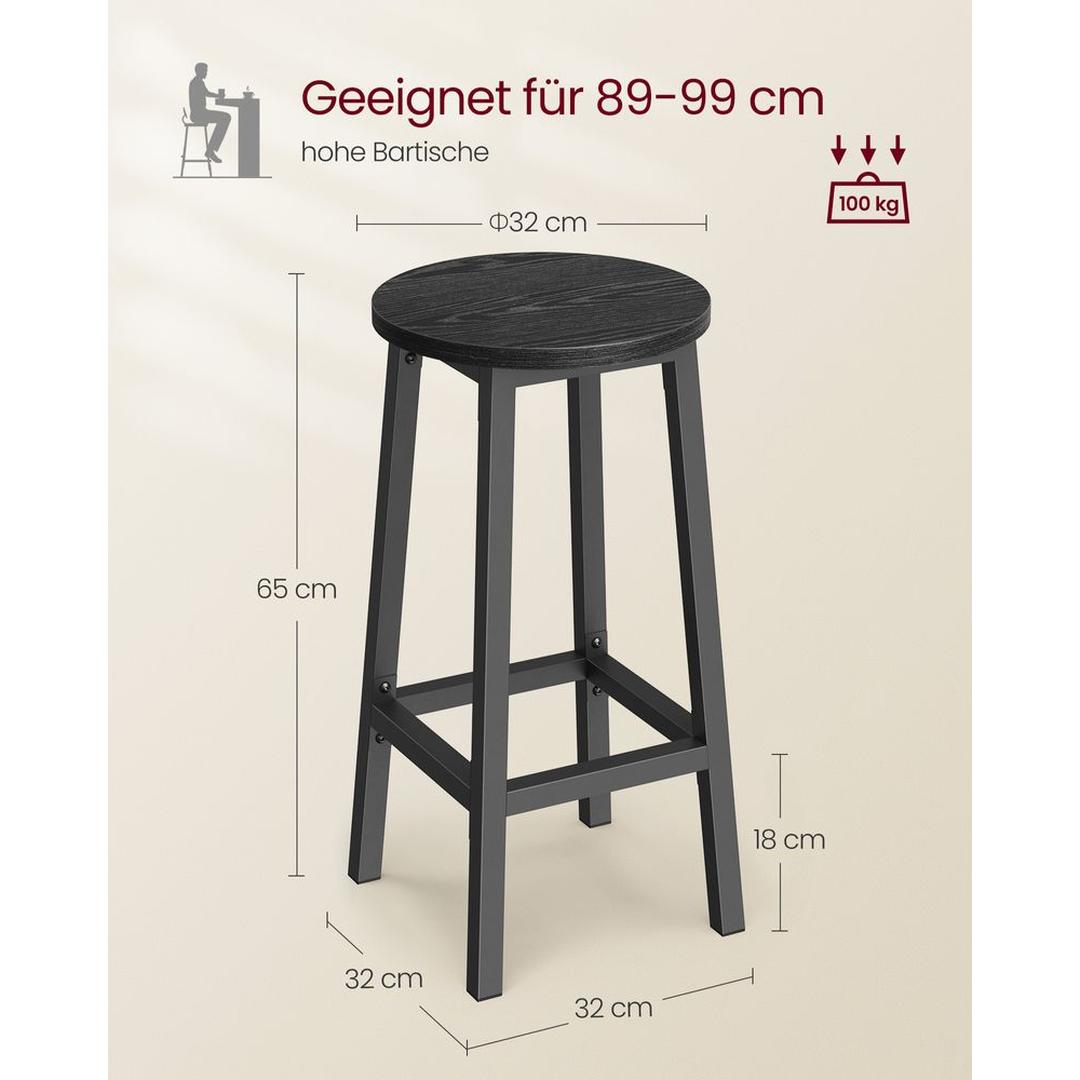 Set Van 2 Barkrukken met Voetsteun en Metalen Frame Voor Keuken of Bar – productweergave 14 | De Groot Living