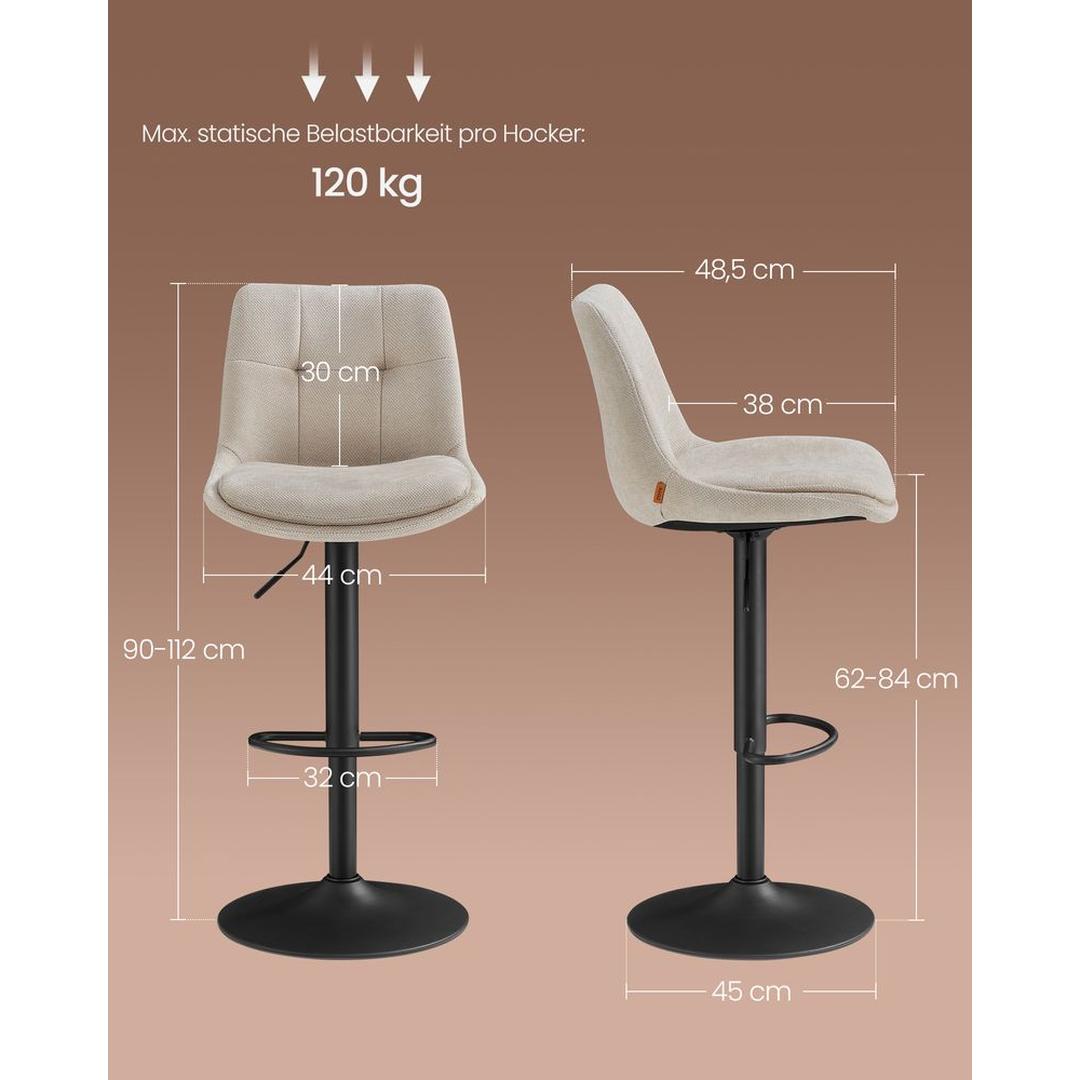 Set Van 2 Verstelbare Barstoelen met Rugleuning en 360° Draaifunctie – productweergave 8 | De Groot Living