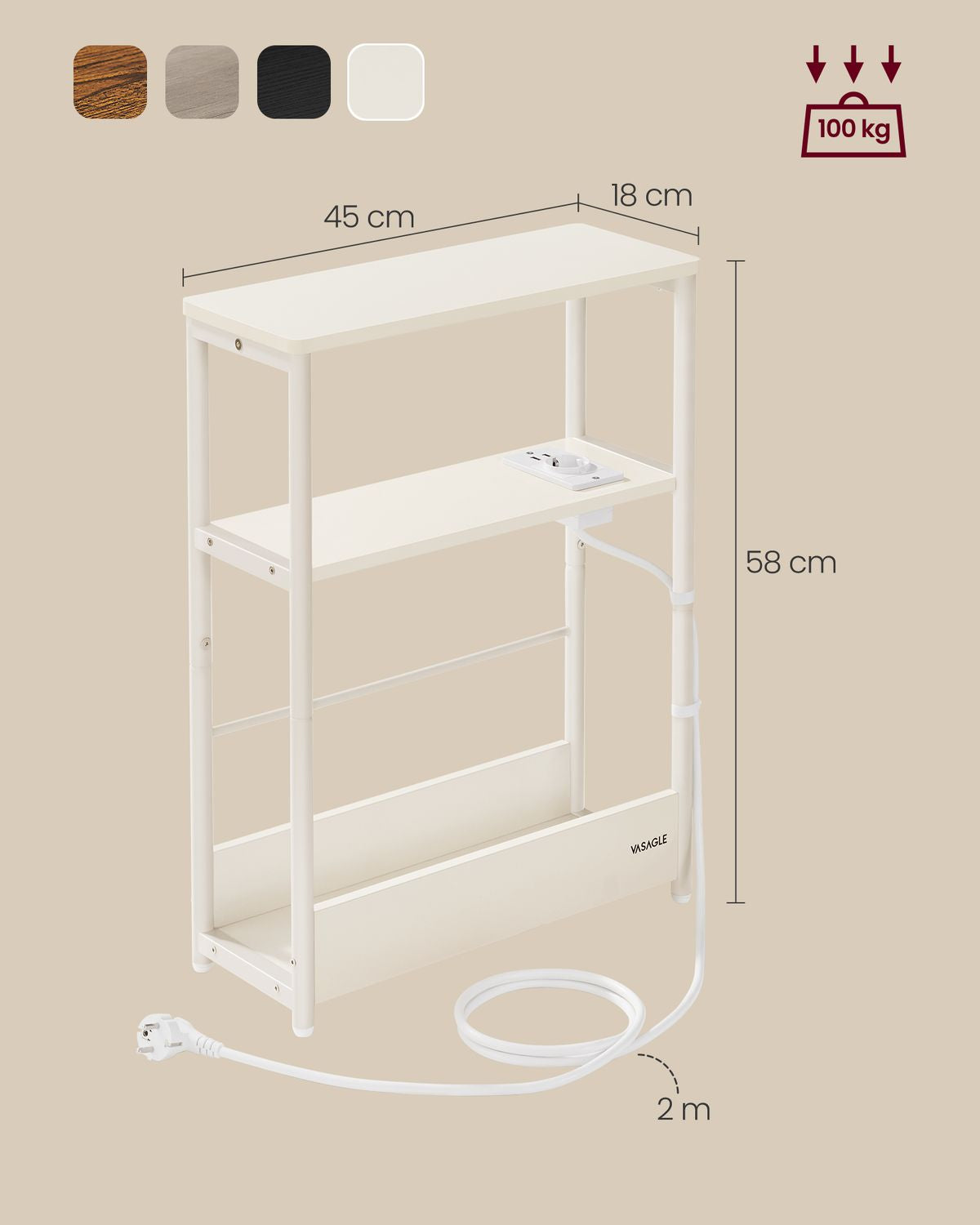 Smalle Bijzettafel met 3 Planken en Oplaadfunctie – productweergave 9 | De Groot Living