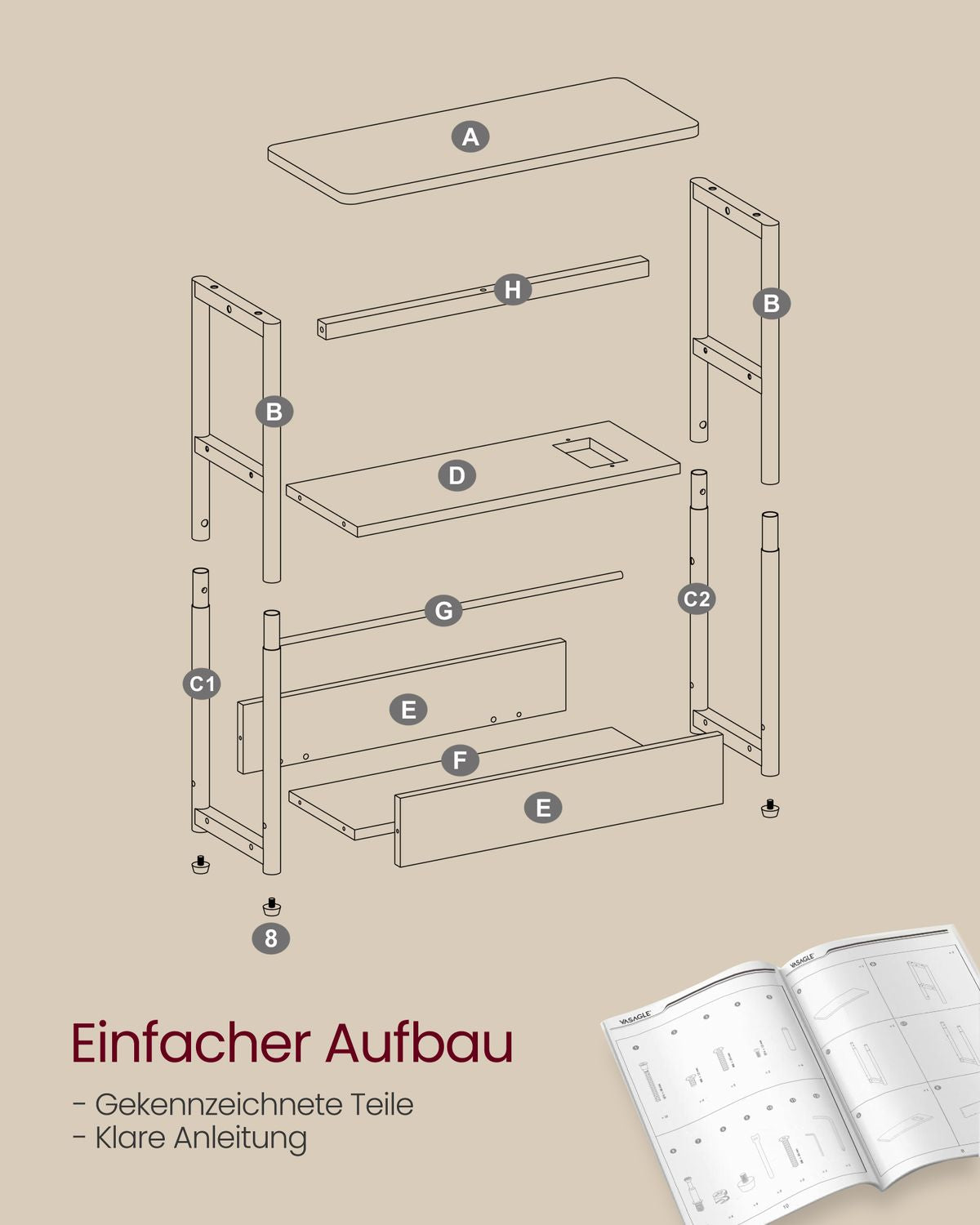 Smalle Bijzettafel met 3 Planken en Oplaadfunctie – productweergave 11 | De Groot Living