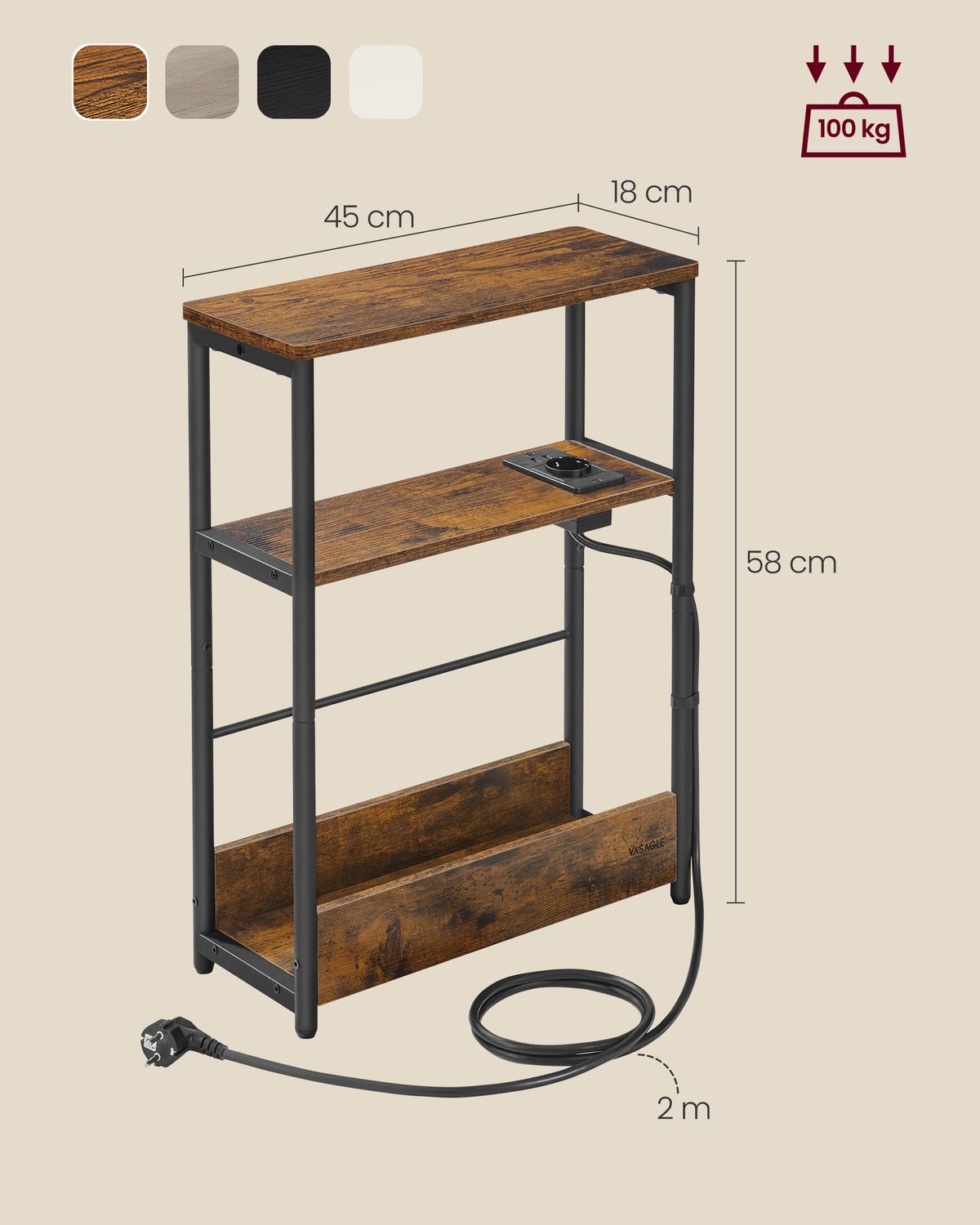 Smalle Bijzettafel met 3 Planken en Oplaadfunctie – productweergave 16 | De Groot Living