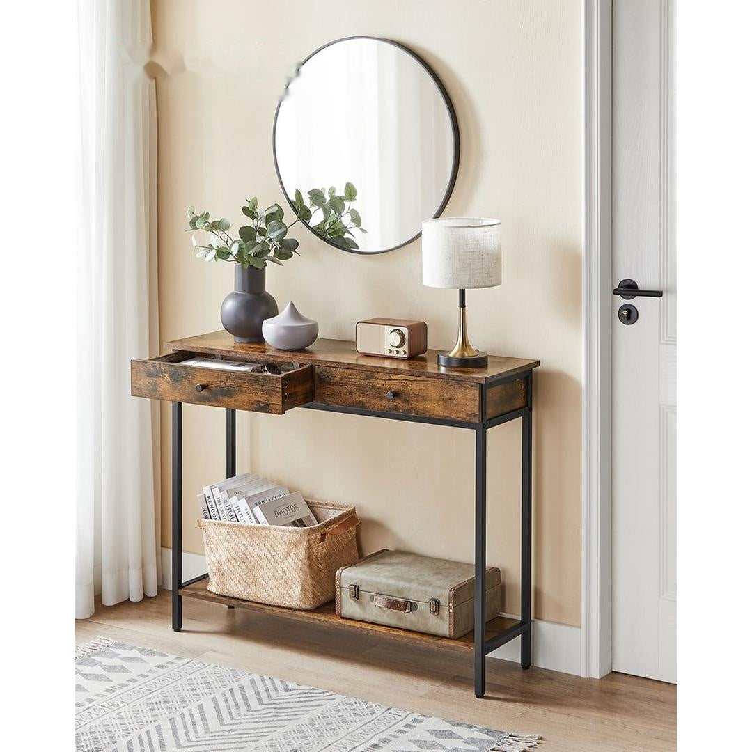 Smalle Sidetable met 2 Lades en Onderplank in Industriële Stijl – productweergave 2 | De Groot Living