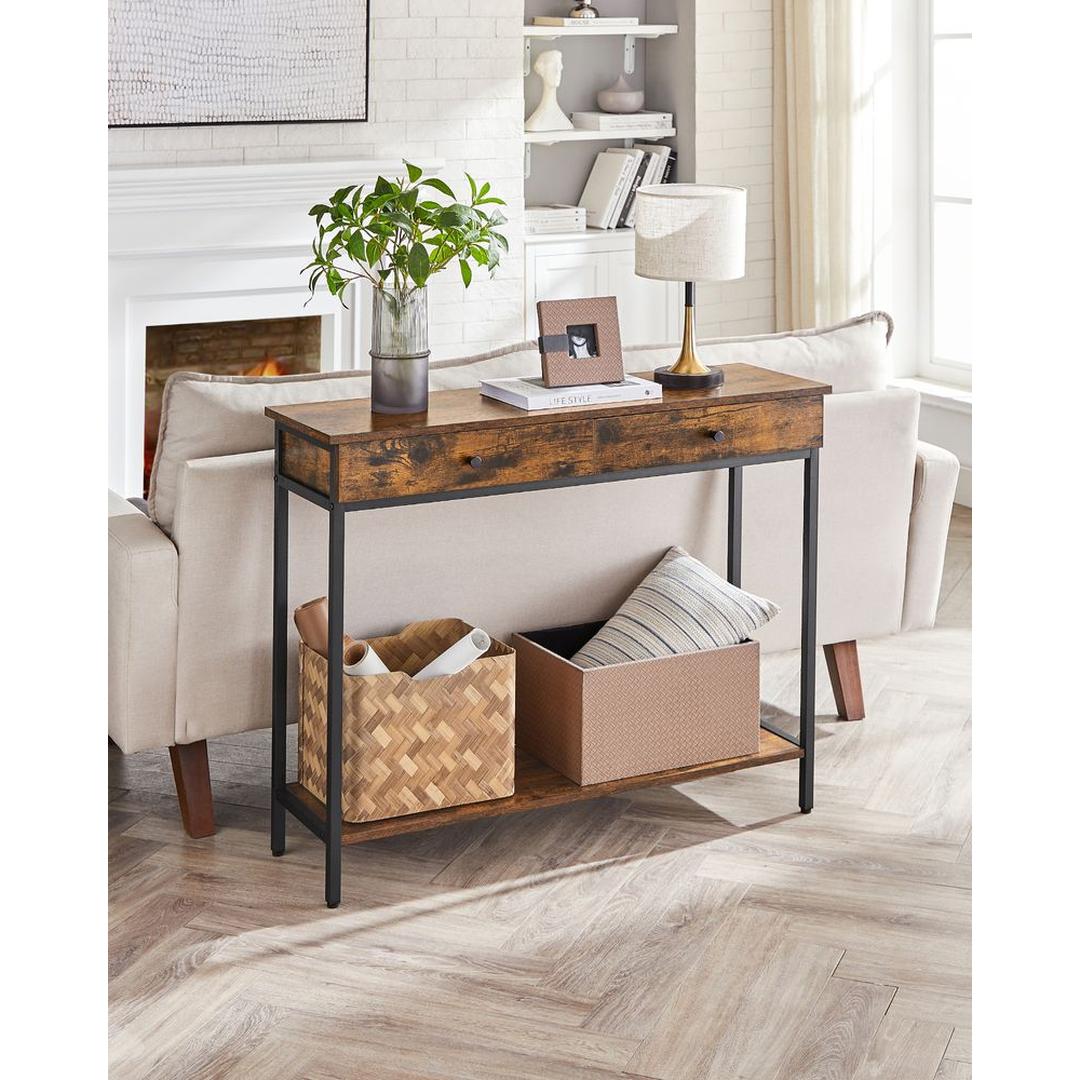 Smalle Sidetable met 2 Lades en Onderplank in Industriële Stijl – productweergave 3 | De Groot Living