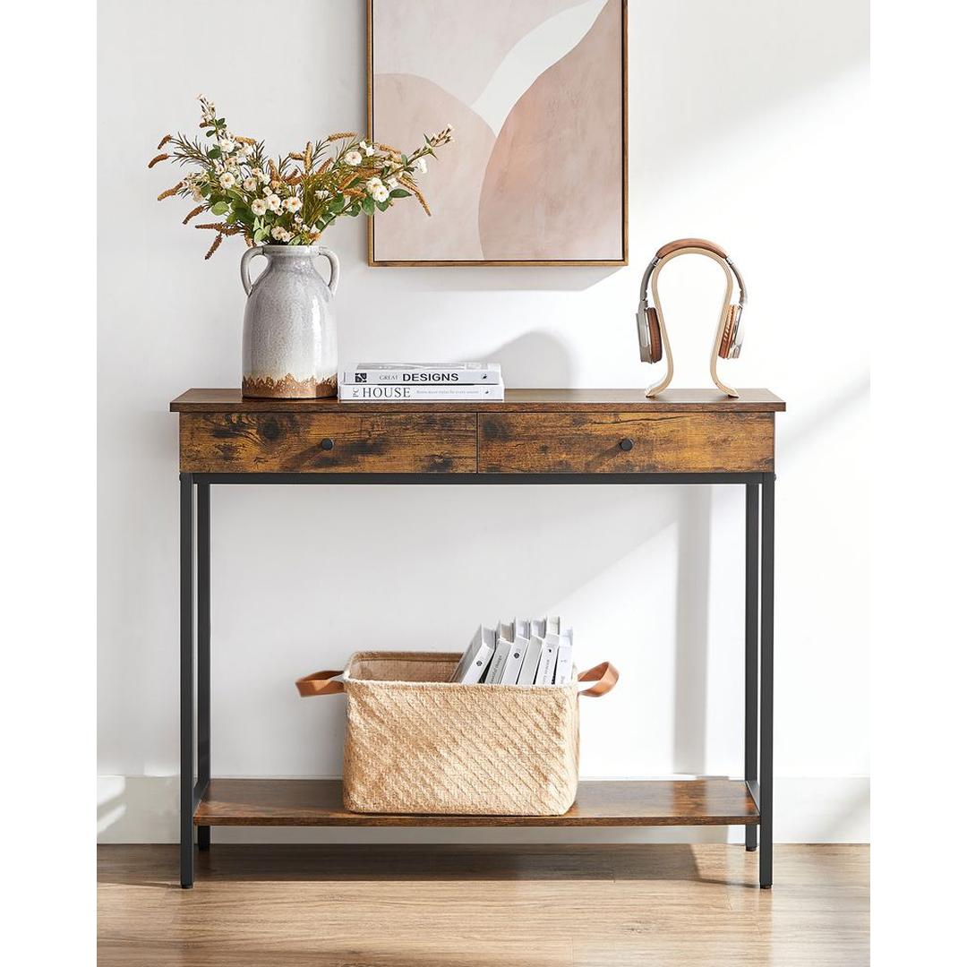 Smalle Sidetable met 2 Lades en Onderplank in Industriële Stijl – productweergave 5 | De Groot Living
