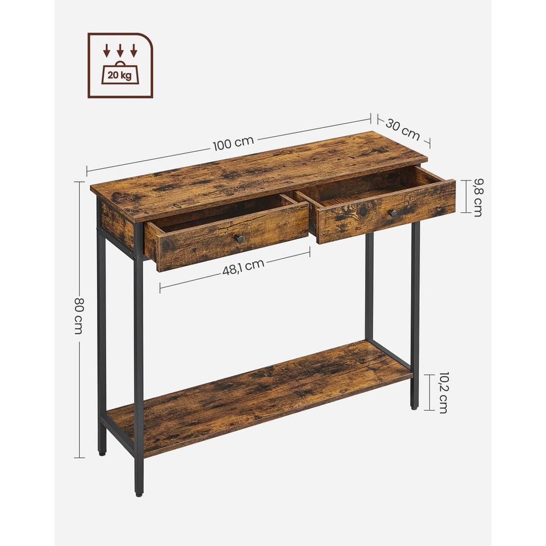 Smalle Sidetable met 2 Lades en Onderplank in Industriële Stijl – productweergave 7 | De Groot Living