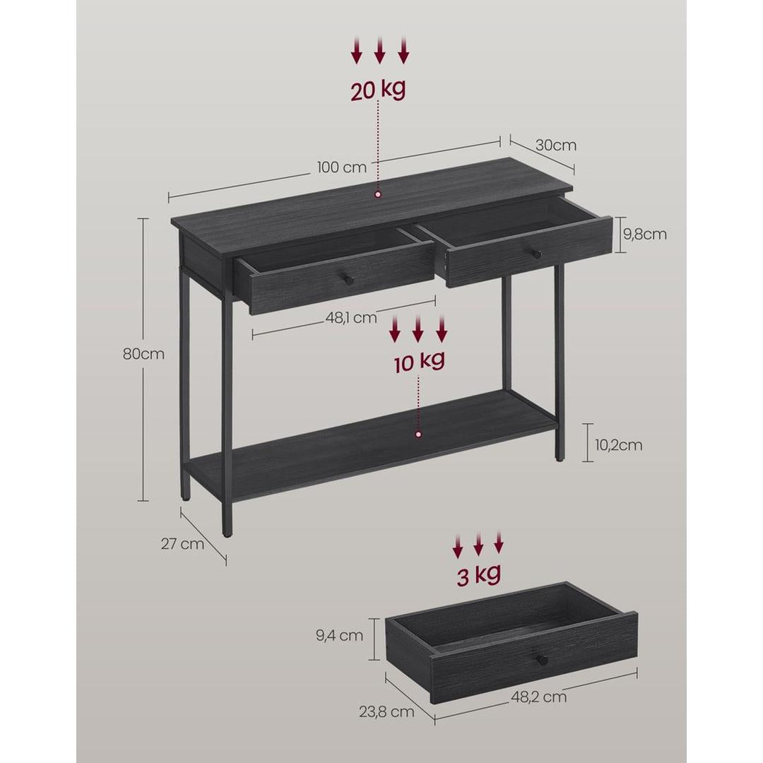 Smalle Sidetable met 2 Lades en Onderplank in Industriële Stijl – productweergave 14 | De Groot Living