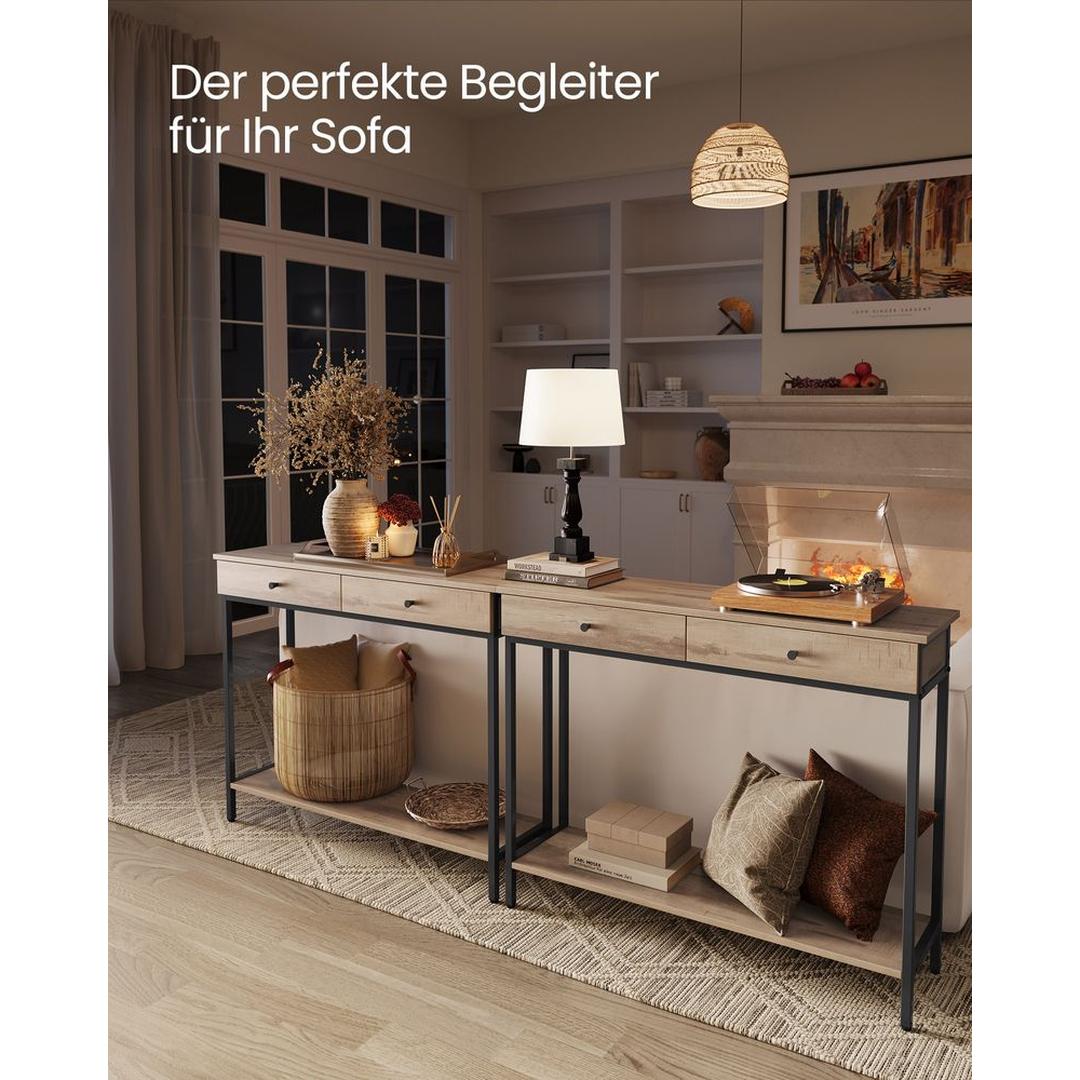 Smalle Sidetable met 2 Lades en Onderplank in Industriële Stijl – productweergave 17 | De Groot Living