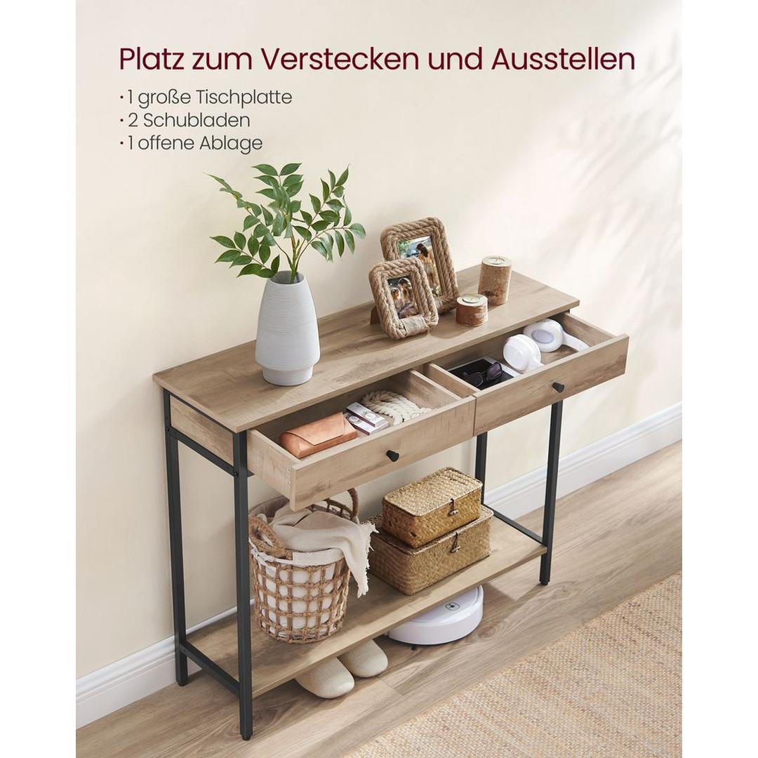 Smalle Sidetable met 2 Lades en Onderplank in Industriële Stijl – productweergave 18 | De Groot Living