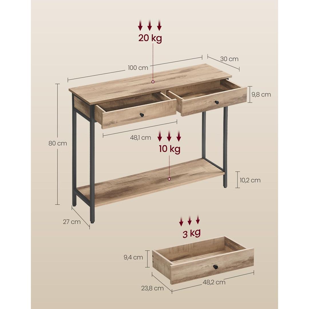 Smalle Sidetable met 2 Lades en Onderplank in Industriële Stijl – productweergave 19 | De Groot Living
