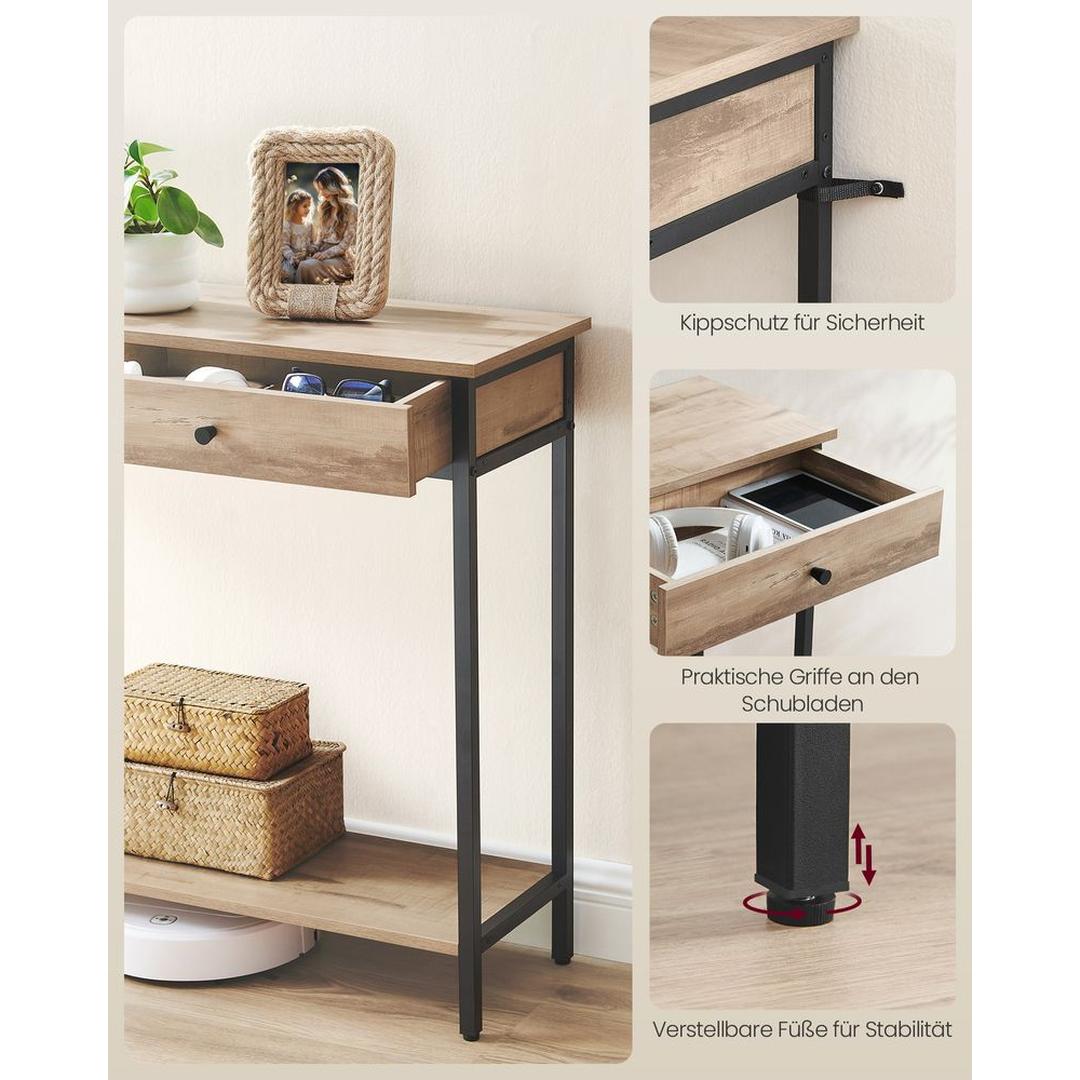 Smalle Sidetable met 2 Lades en Onderplank in Industriële Stijl – productweergave 20 | De Groot Living