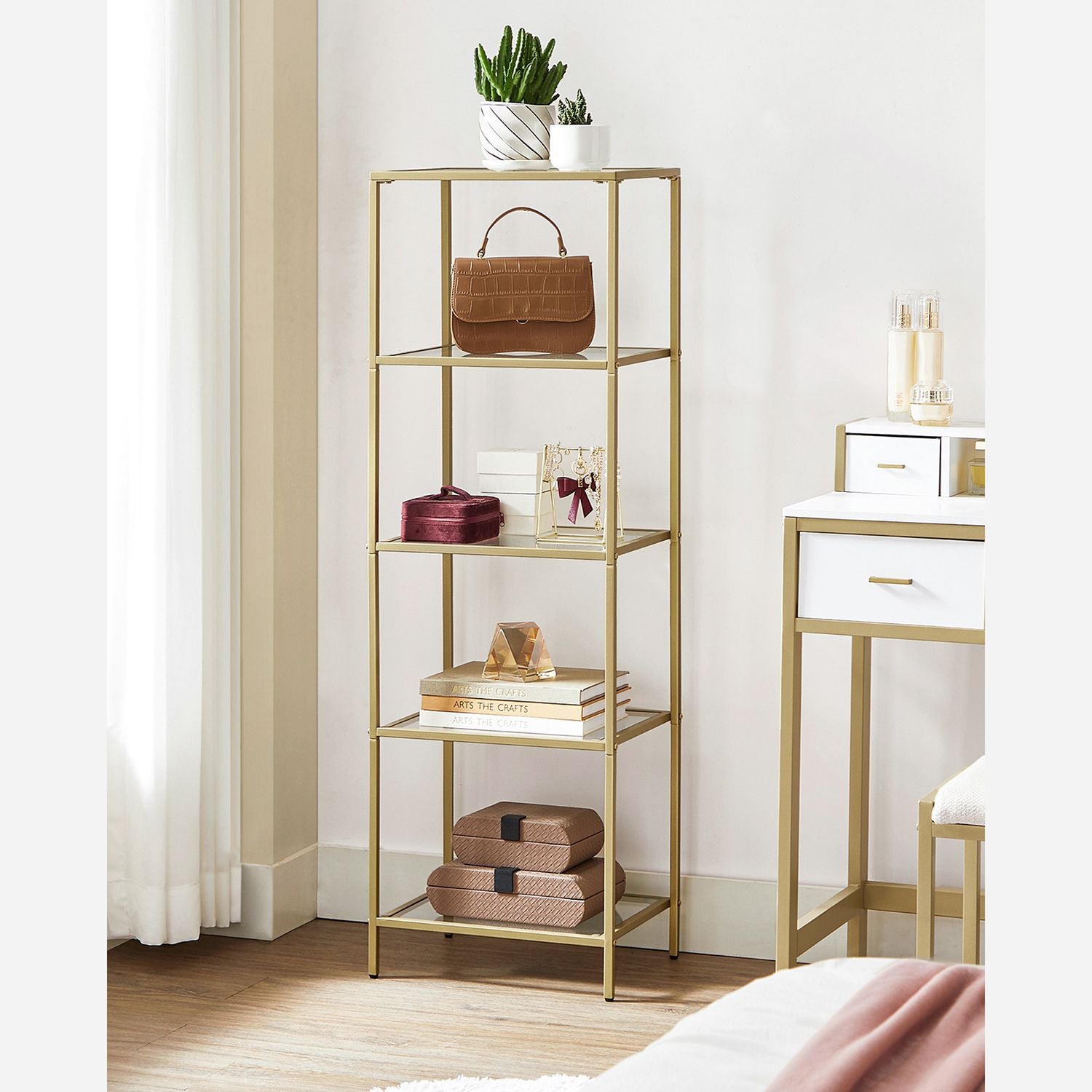 Smalle Stellingkast van Gehard Glas met Stalen Frame – productweergave 16 | De Groot Living