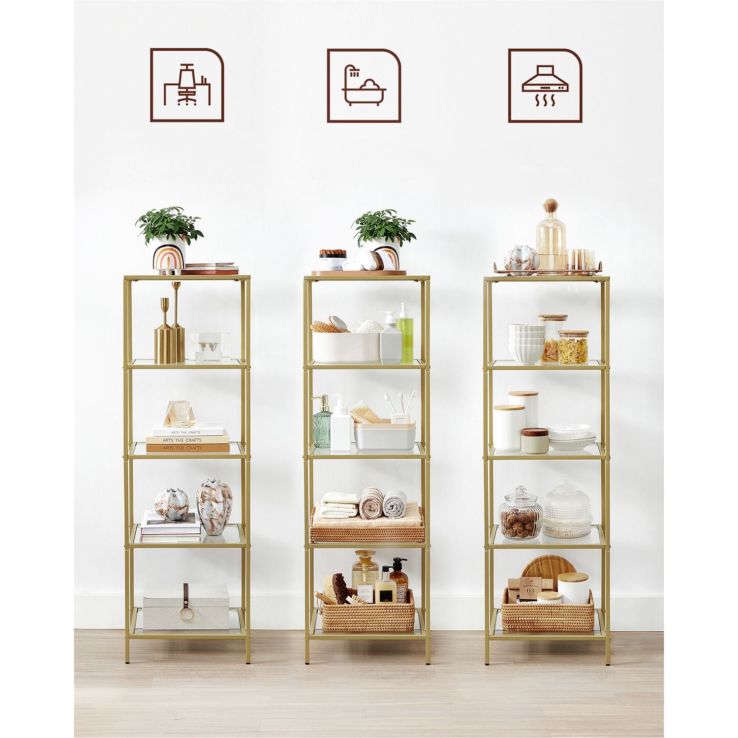 Smalle Stellingkast van Gehard Glas met Stalen Frame – productweergave 20 | De Groot Living