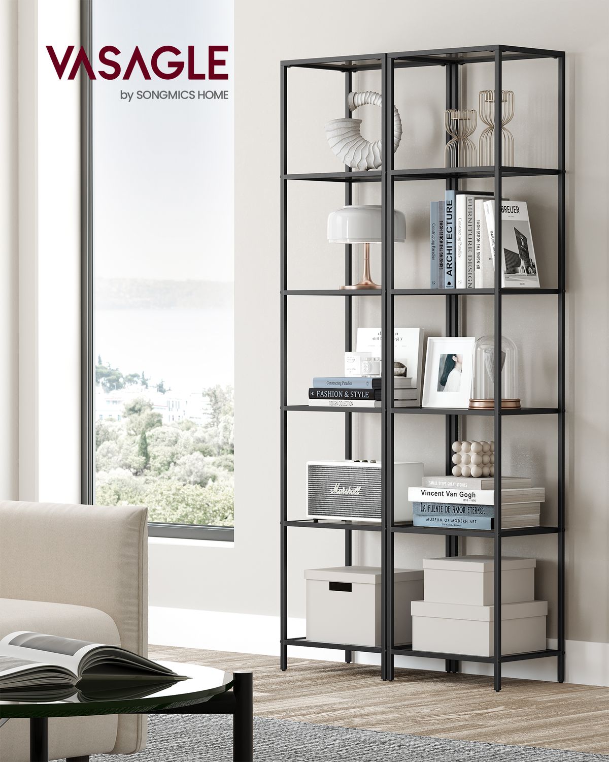 Smalle Stellingkast van Gehard Glas met Stalen Frame – productweergave 23 | De Groot Living