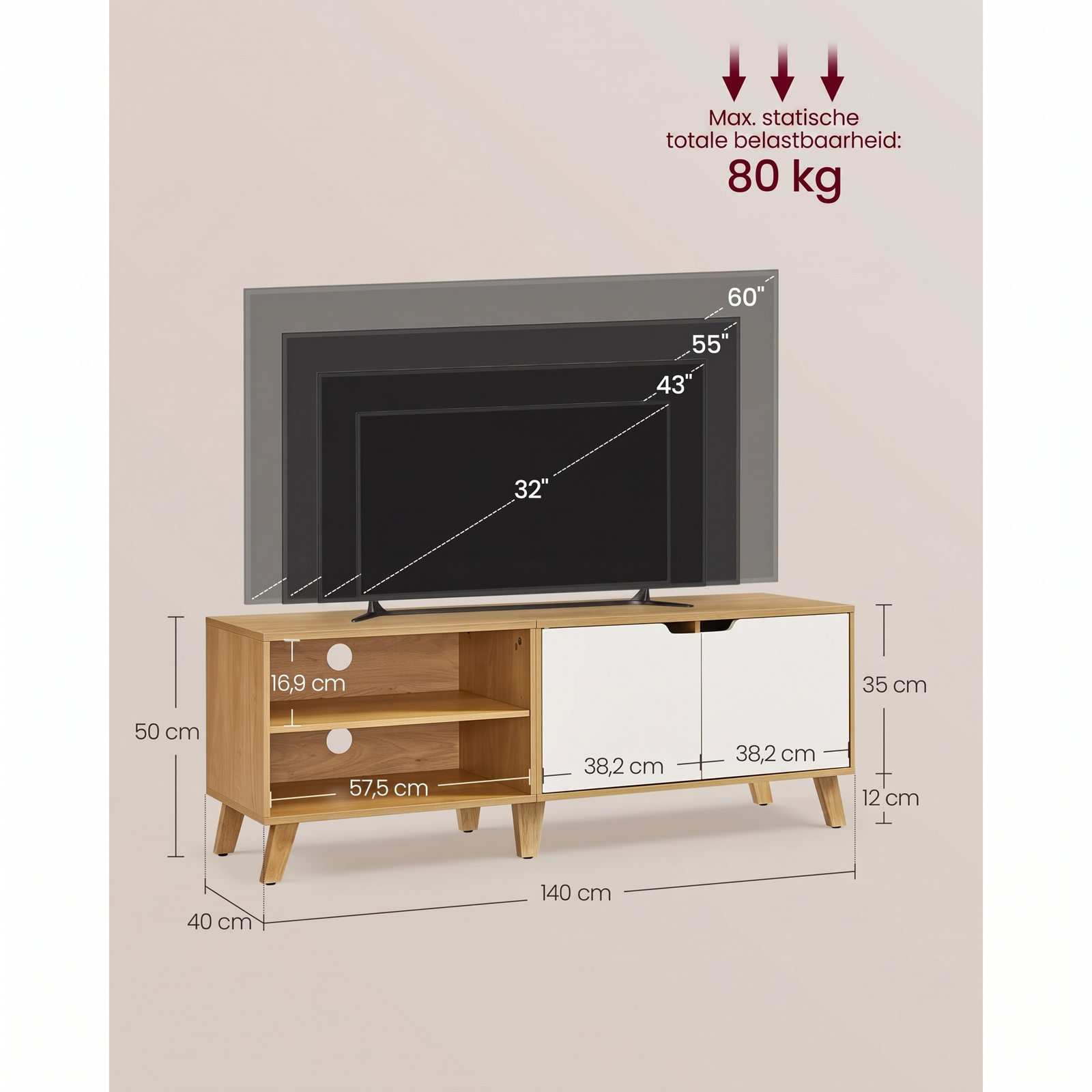 TV-Meubel met 2 Deuren en Verstelbare Legplanken – productweergave 19 | De Groot Living