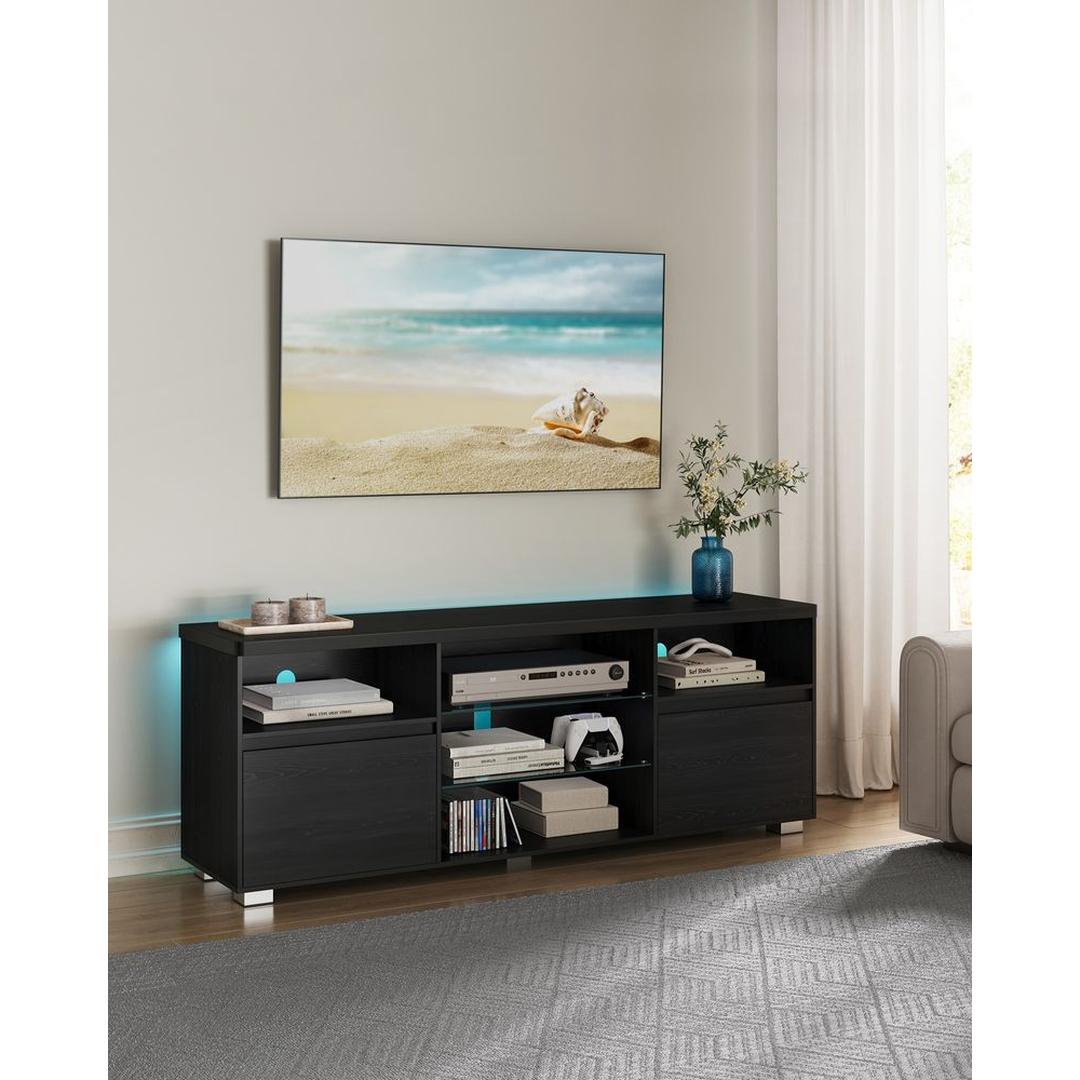 TV-Meubel met LED-Verlichting en Verstelbare Glazen Planken – productweergave 2 | De Groot Living