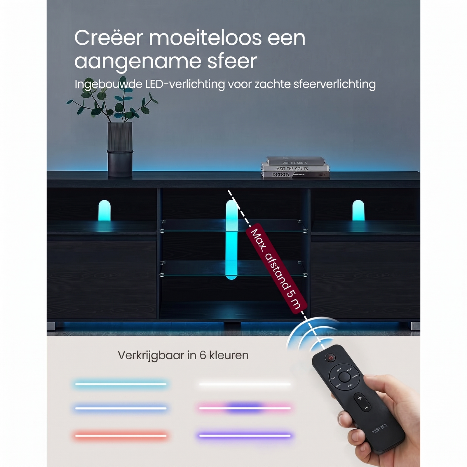 TV-Meubel met LED-Verlichting en Verstelbare Glazen Planken – productweergave 6 | De Groot Living