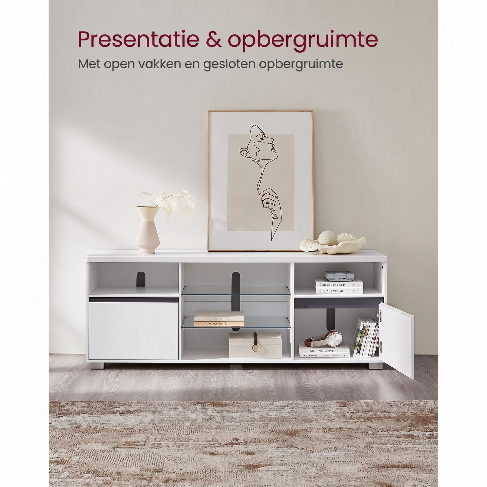 TV-Meubel met LED-Verlichting en Verstelbare Glazen Planken – productweergave 9 | De Groot Living