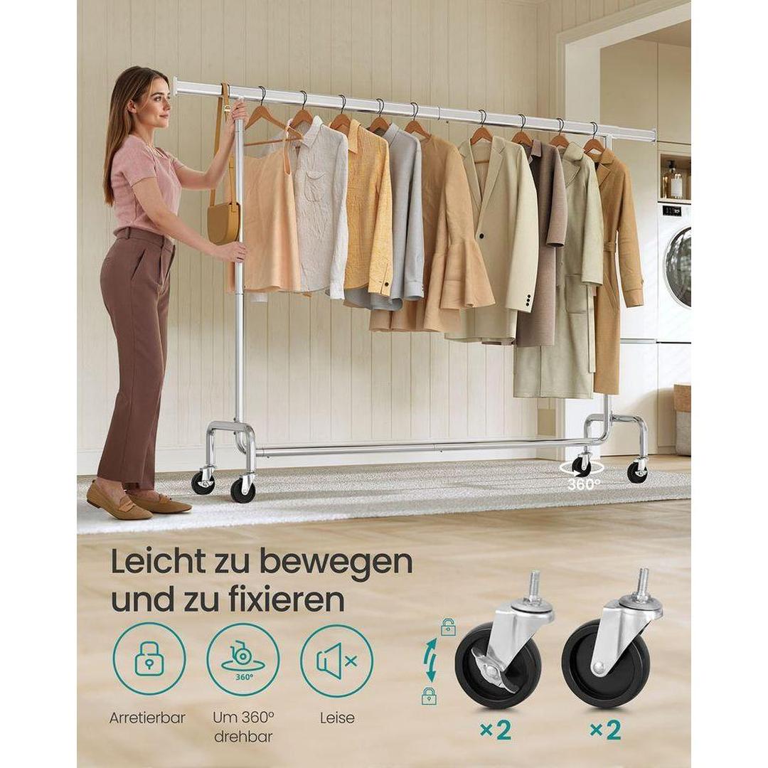 Uitschuifbaar Kledingrek Op Wielen Van Verchroomd Staal 160-200 cm – productweergave 5 | De Groot Living