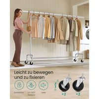 Uitschuifbaar Kledingrek Op Wielen Van Verchroomd Staal 160-200 cm – productweergave 5 | De Groot Living