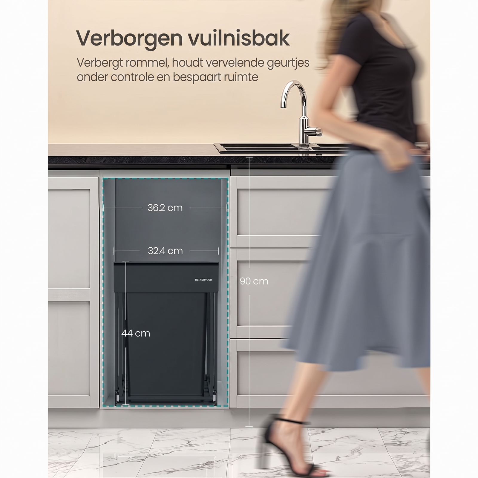 Uittrekbare Prullenbak voor Keukenkast met Afvalscheiding – productweergave 9 | De Groot Living