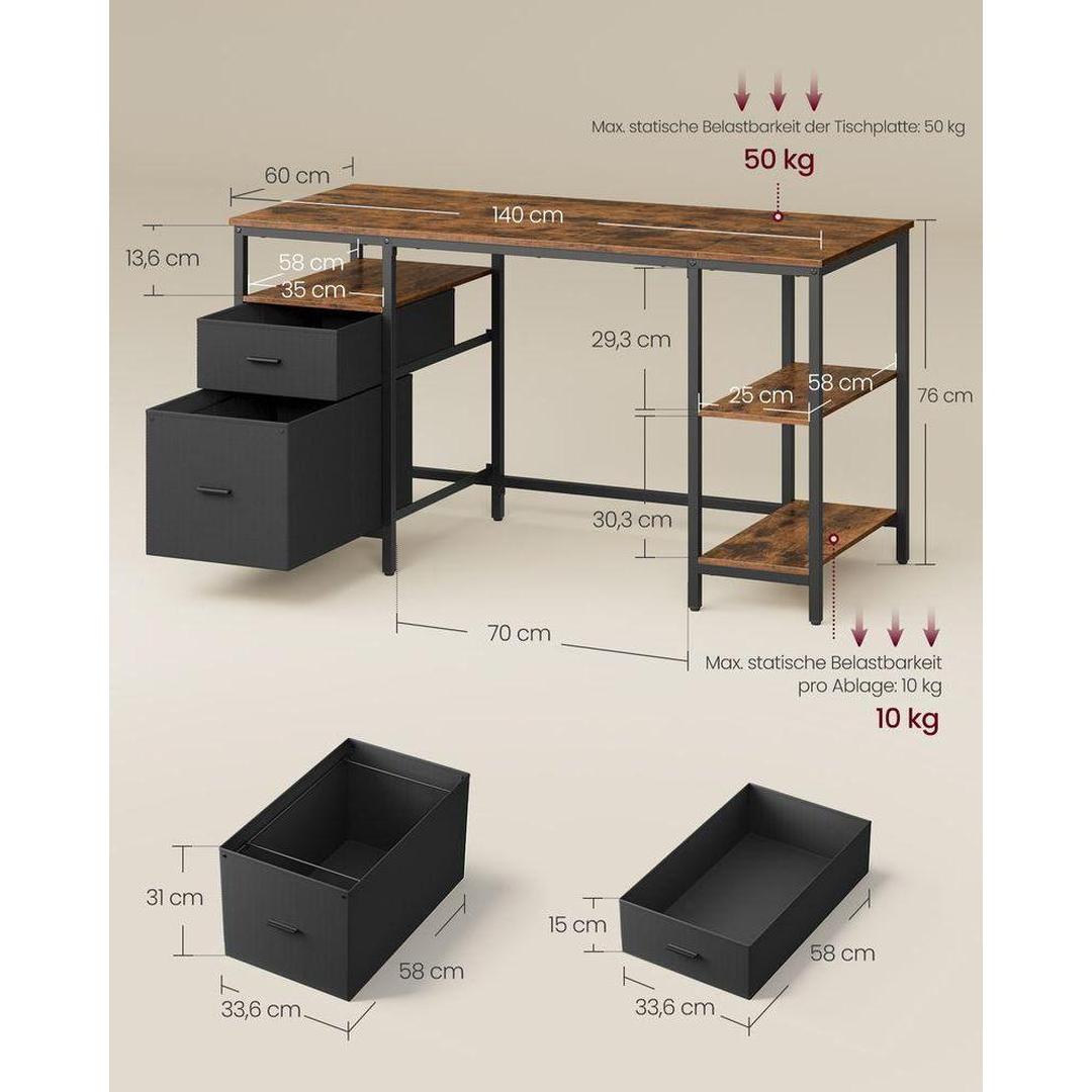 Vintage Bureau 140 cm met Laden en Planken in Industrieel Design – productweergave 6 | De Groot Living