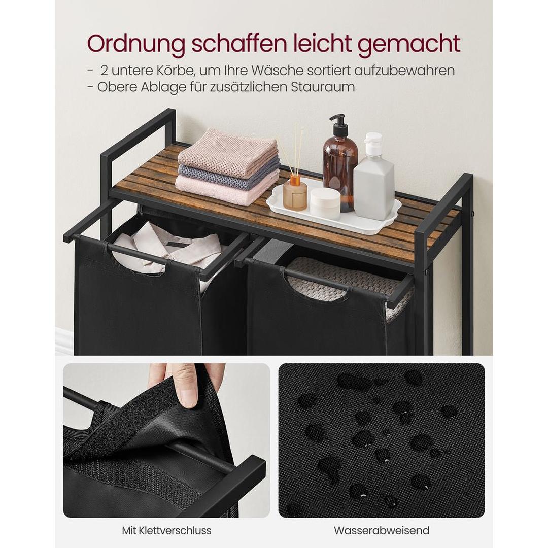 Wasmand met 2 Uittrekbare Waszakken en Opbergblad Van Staal – productweergave 10 | De Groot Living