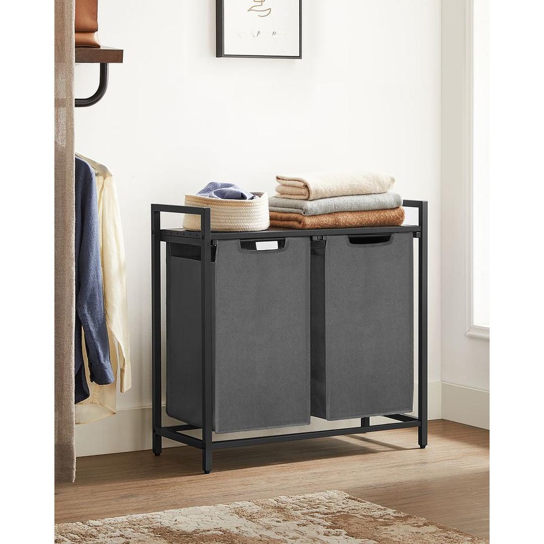 Wasmand met 2 Uittrekbare Waszakken en Opbergblad Van Staal – productweergave 21 | De Groot Living