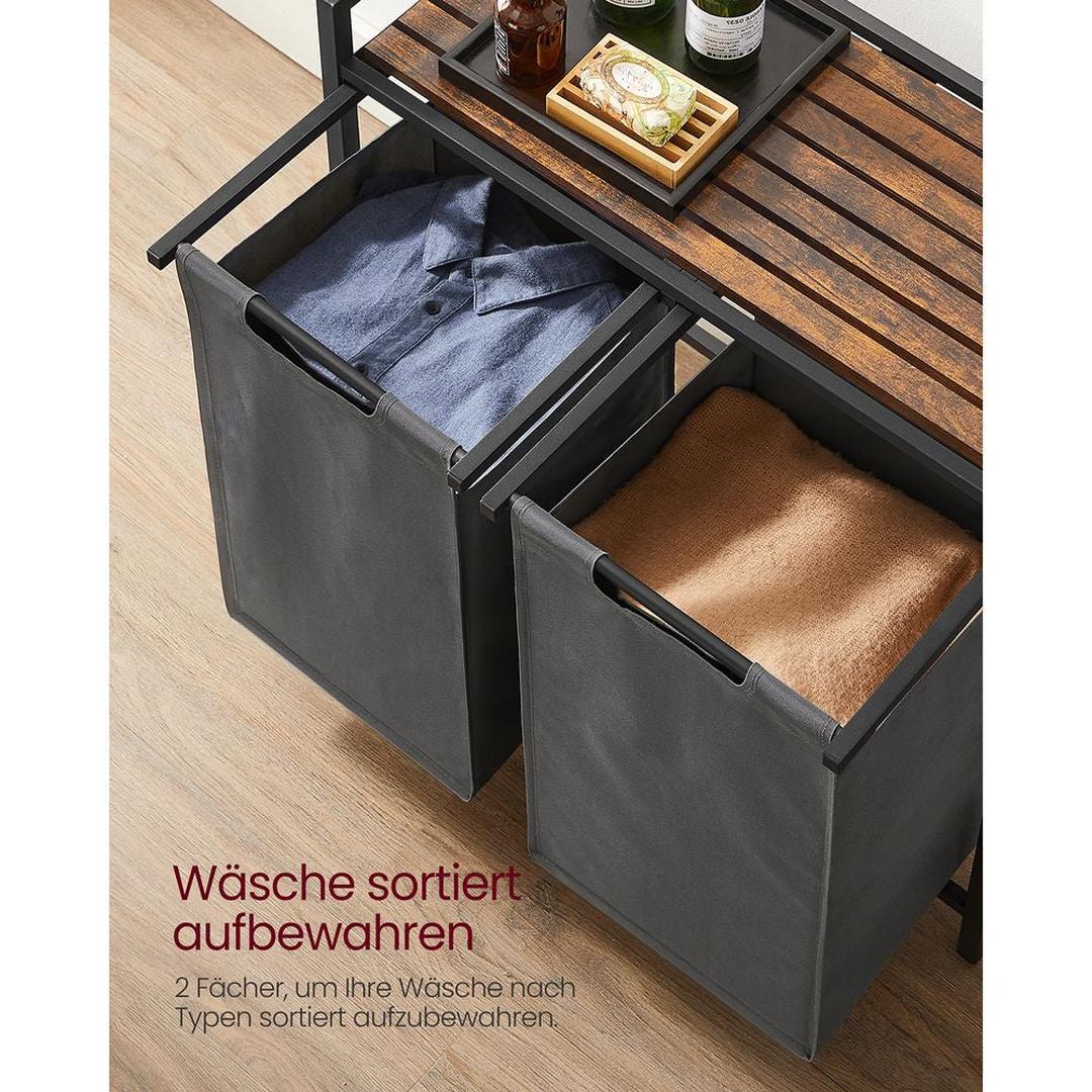 Wasmand met 2 Uittrekbare Waszakken en Opbergblad Van Staal – productweergave 22 | De Groot Living